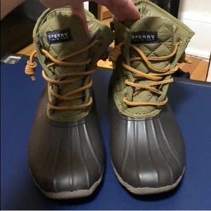 Olive Sperry Top Sider duck boots